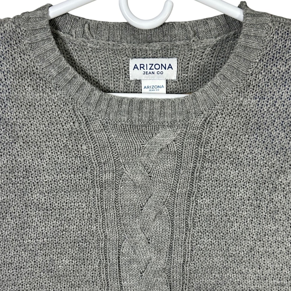 Arizona Jean Co Women's Large Gray Cable Knit Sweater Crew‎ Neck Pullover Casual